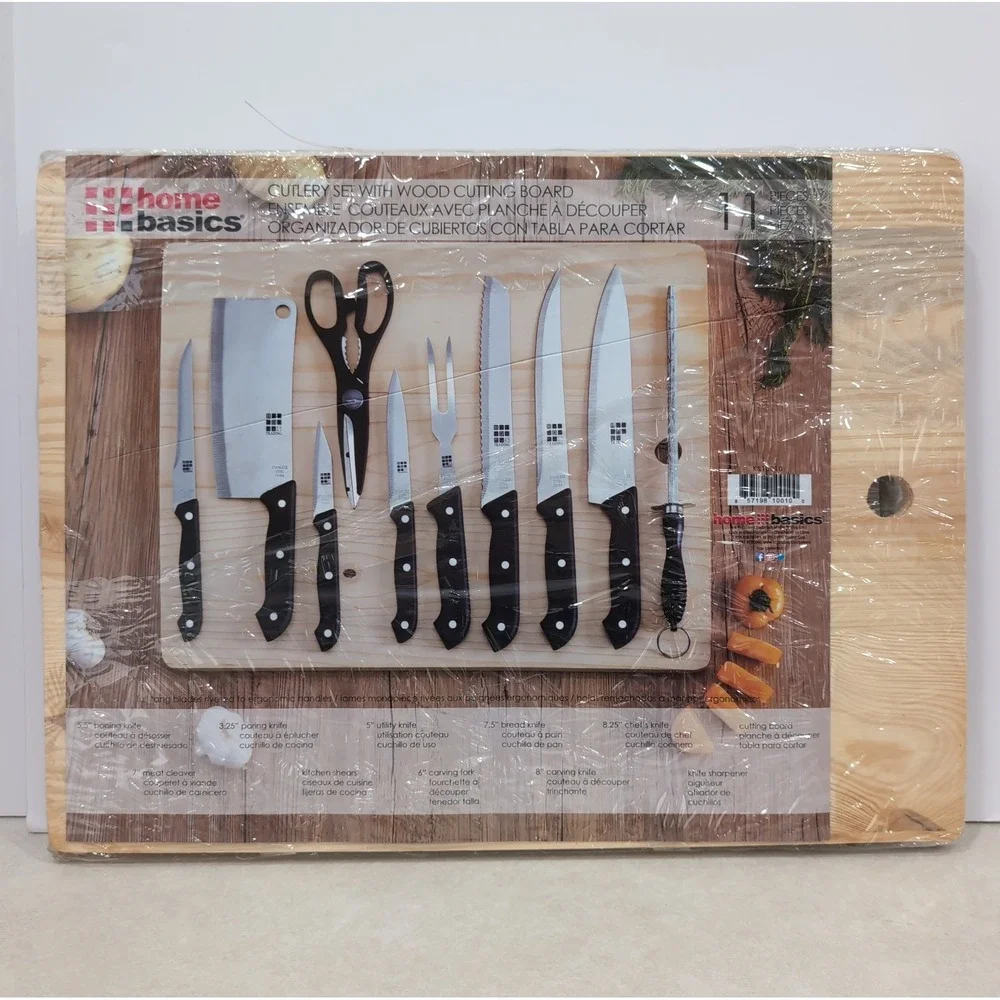 11 Piece Knife Set and Cutting Board Kitchen Utensils Knives Scissors Black